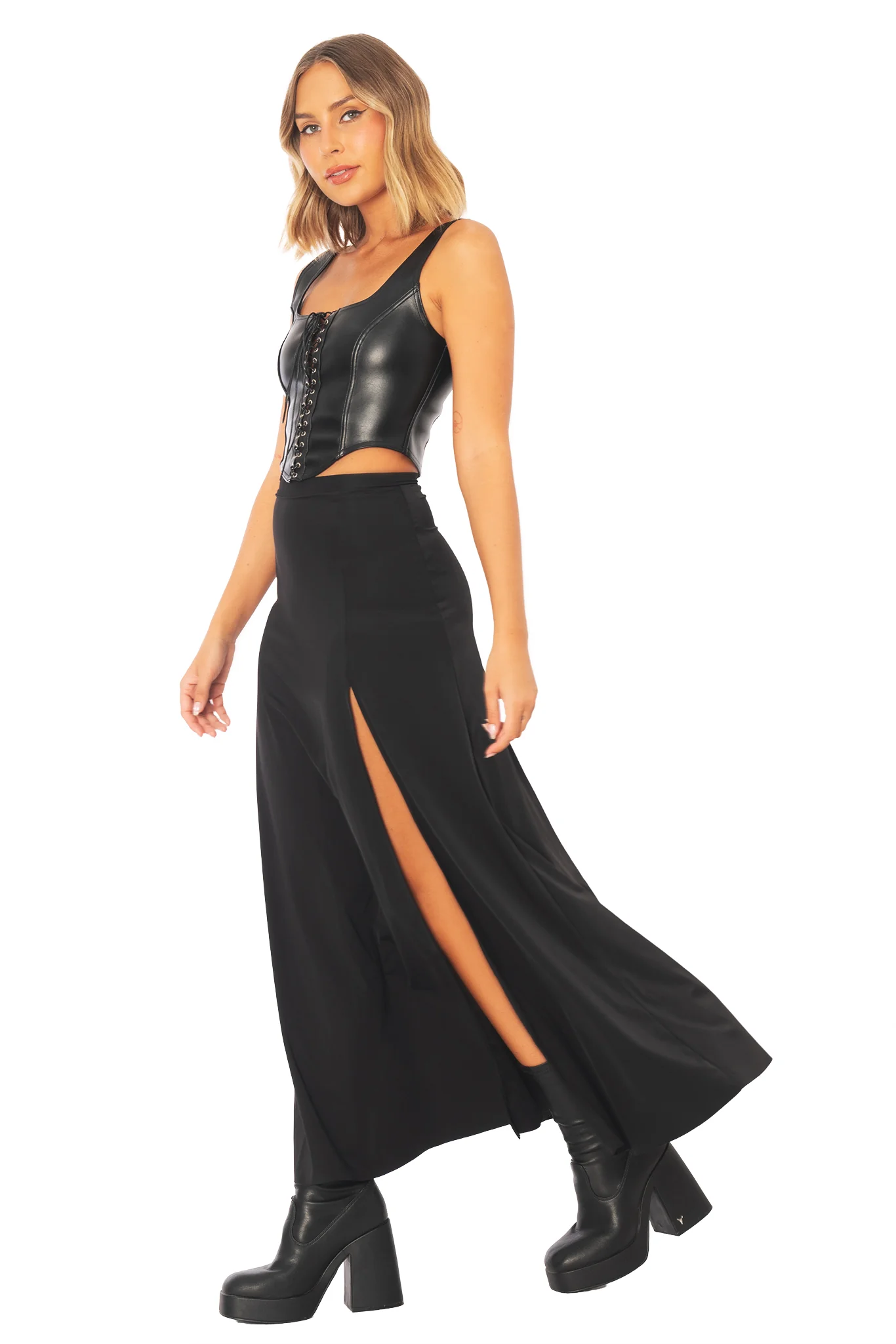 Black Sleek Split Maxi Skirt - Image 4
