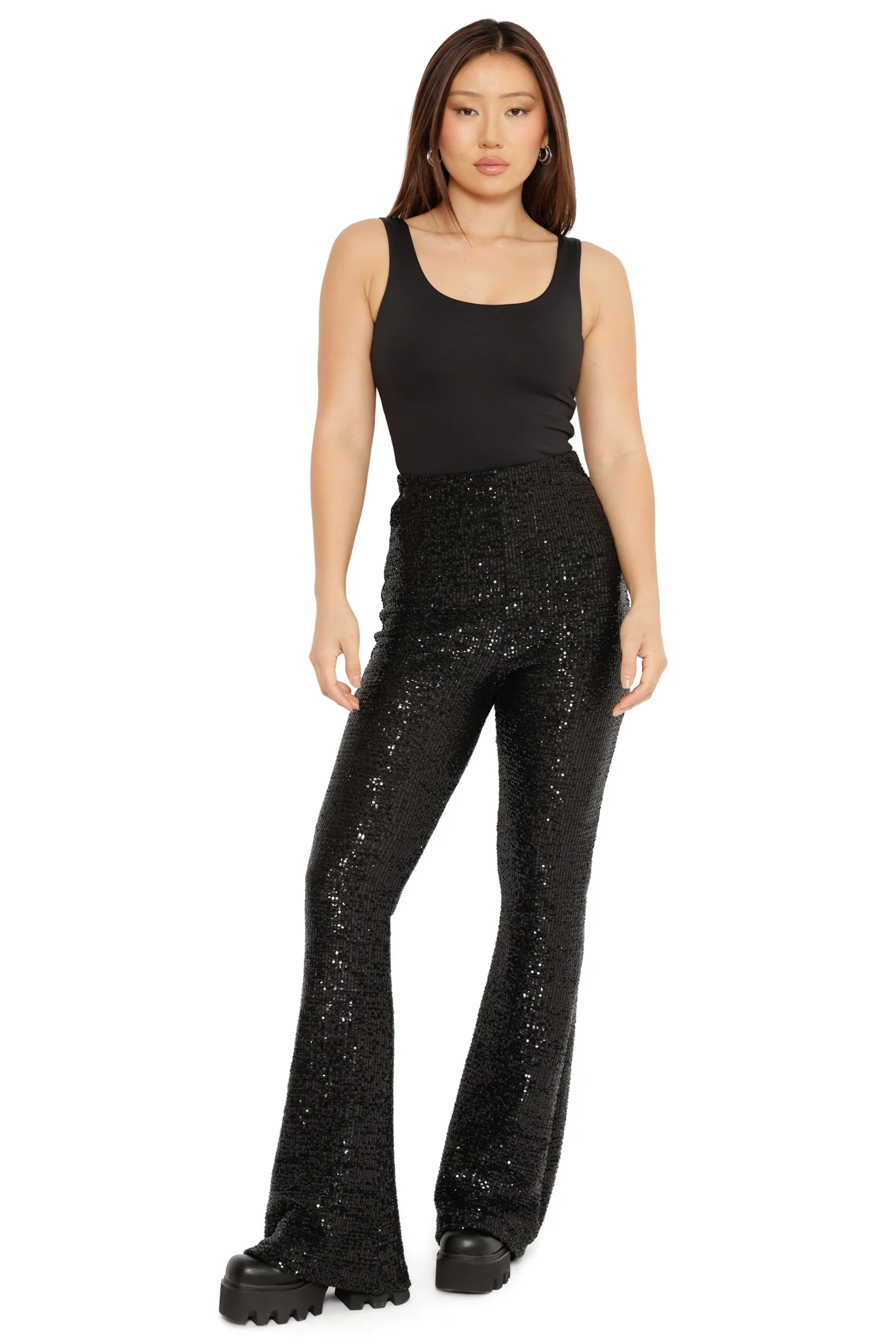 Black Sparkle Sparkle Flare Pants