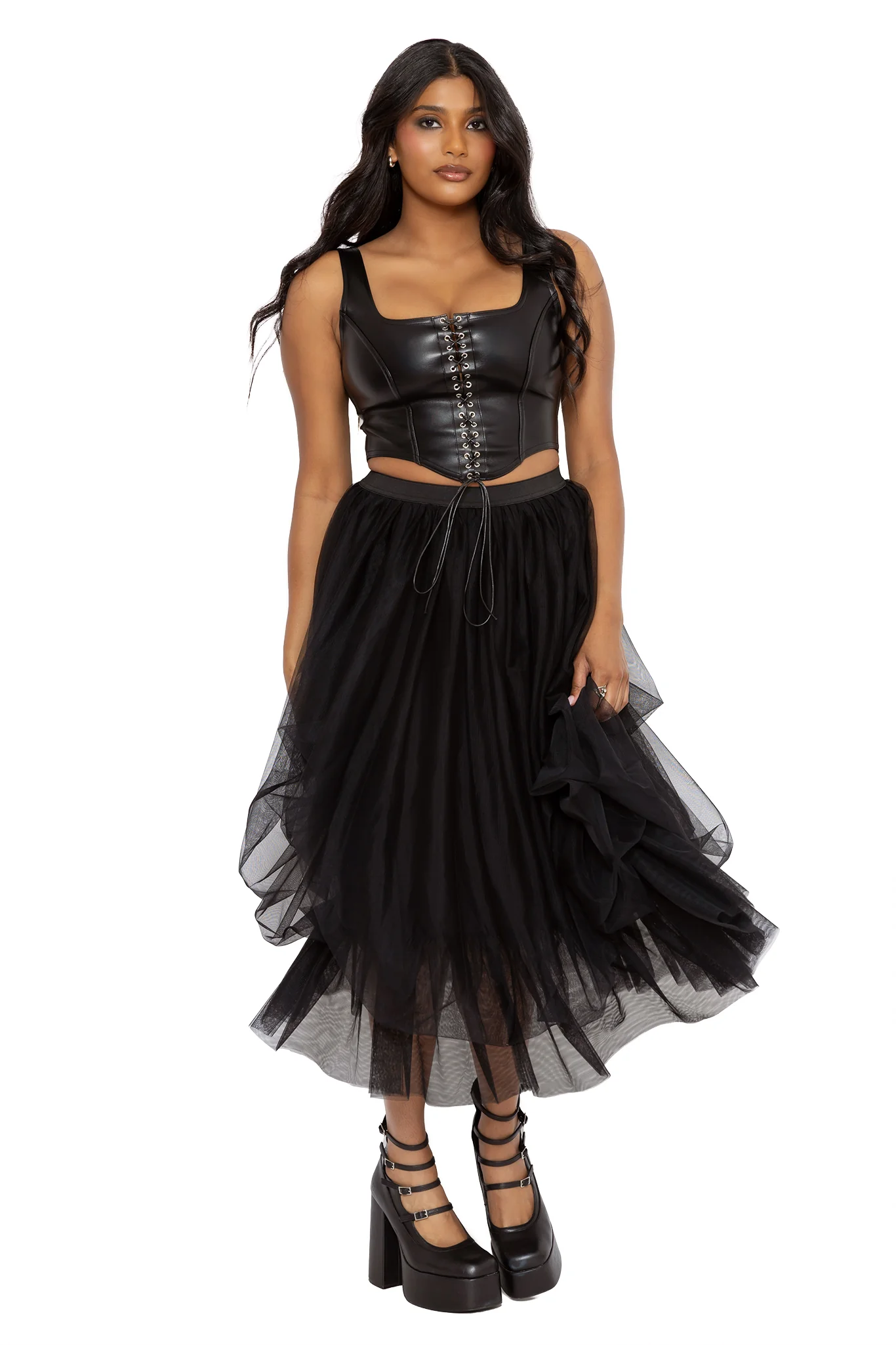 Black Tulle Midi Skirt - Image 7