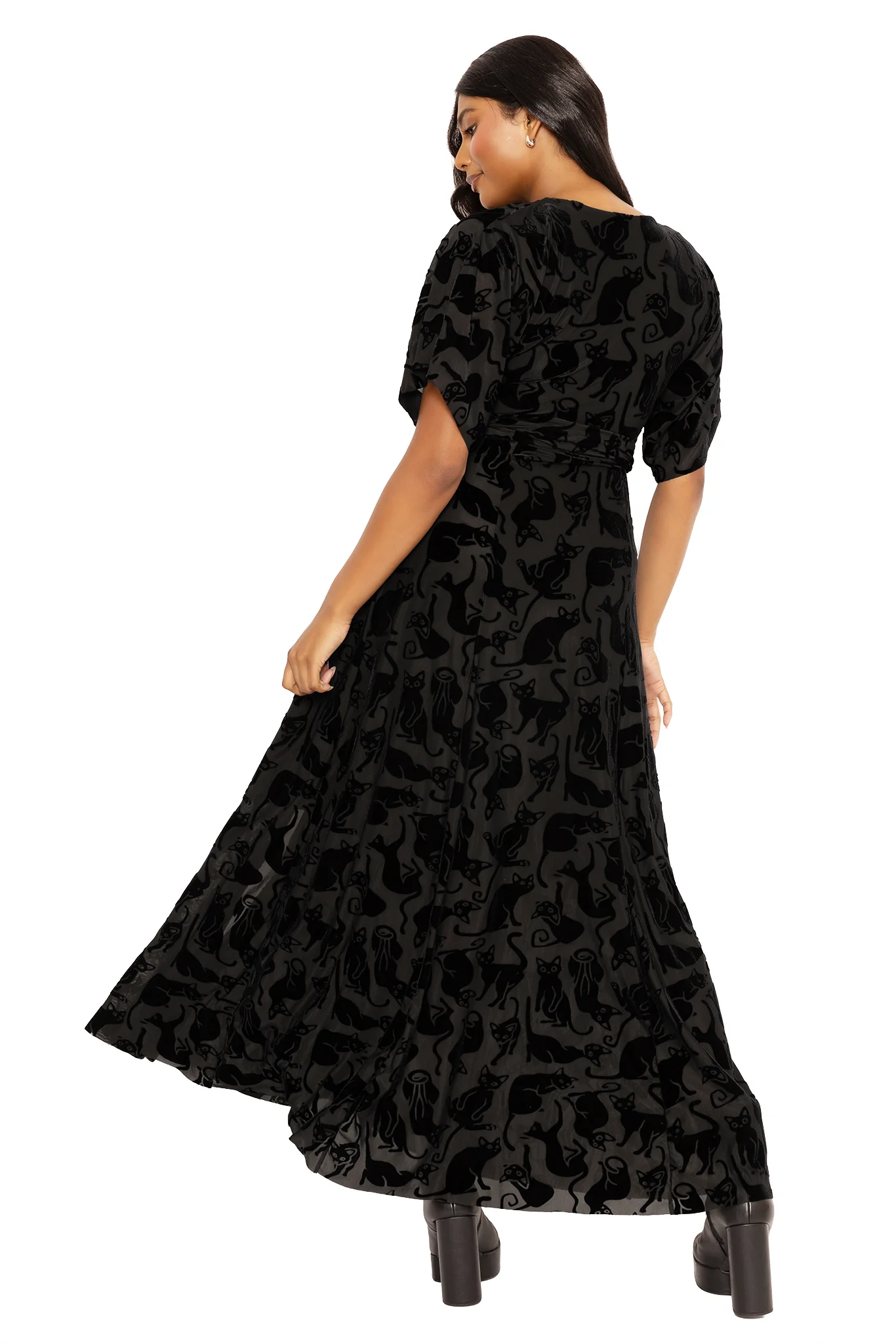 Burned Velvet Cats Kimono Maxi Dress - Image 4