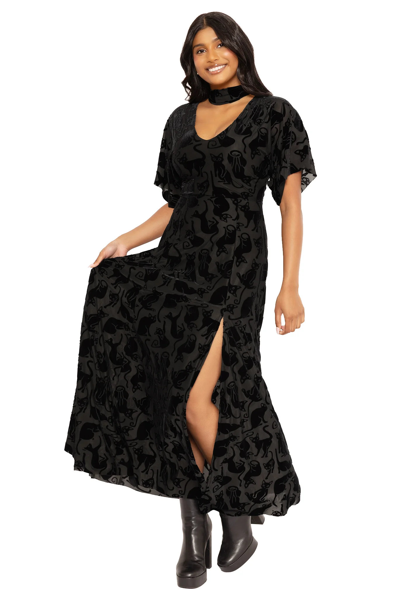 Burned Velvet Cats Kimono Maxi Dress - Image 6