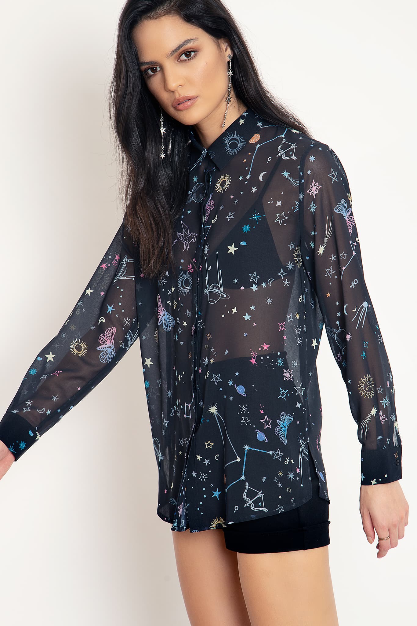 Celestial Sketch Sheer Button Me Up Shirt - Image 3