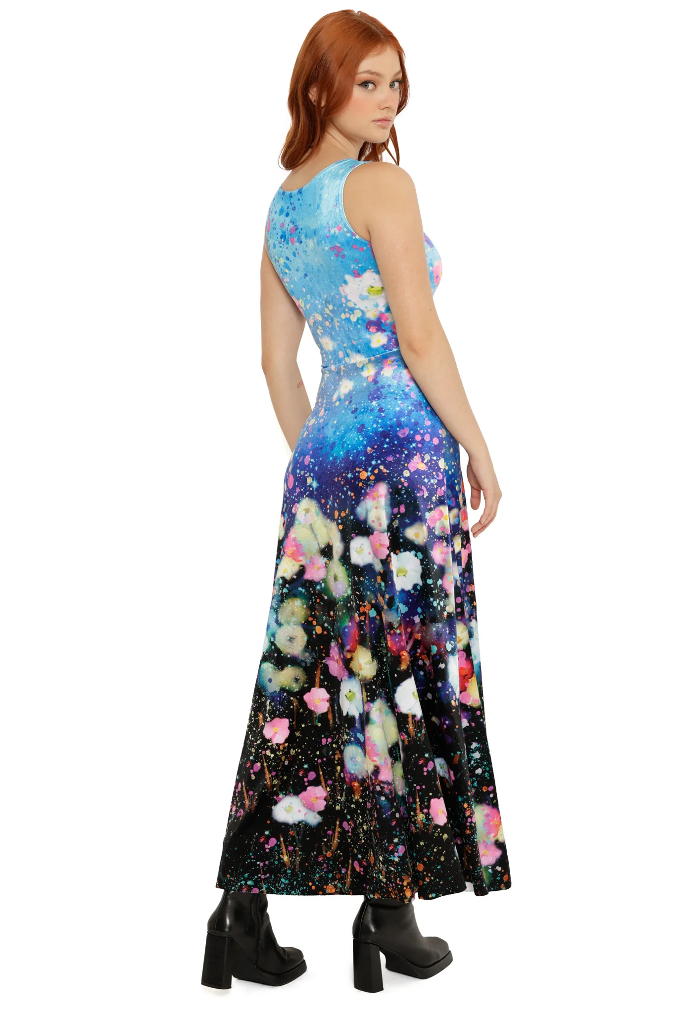 Dreaming in Twilight Watercolours Velvet Princess Maxi Dress - Image 2