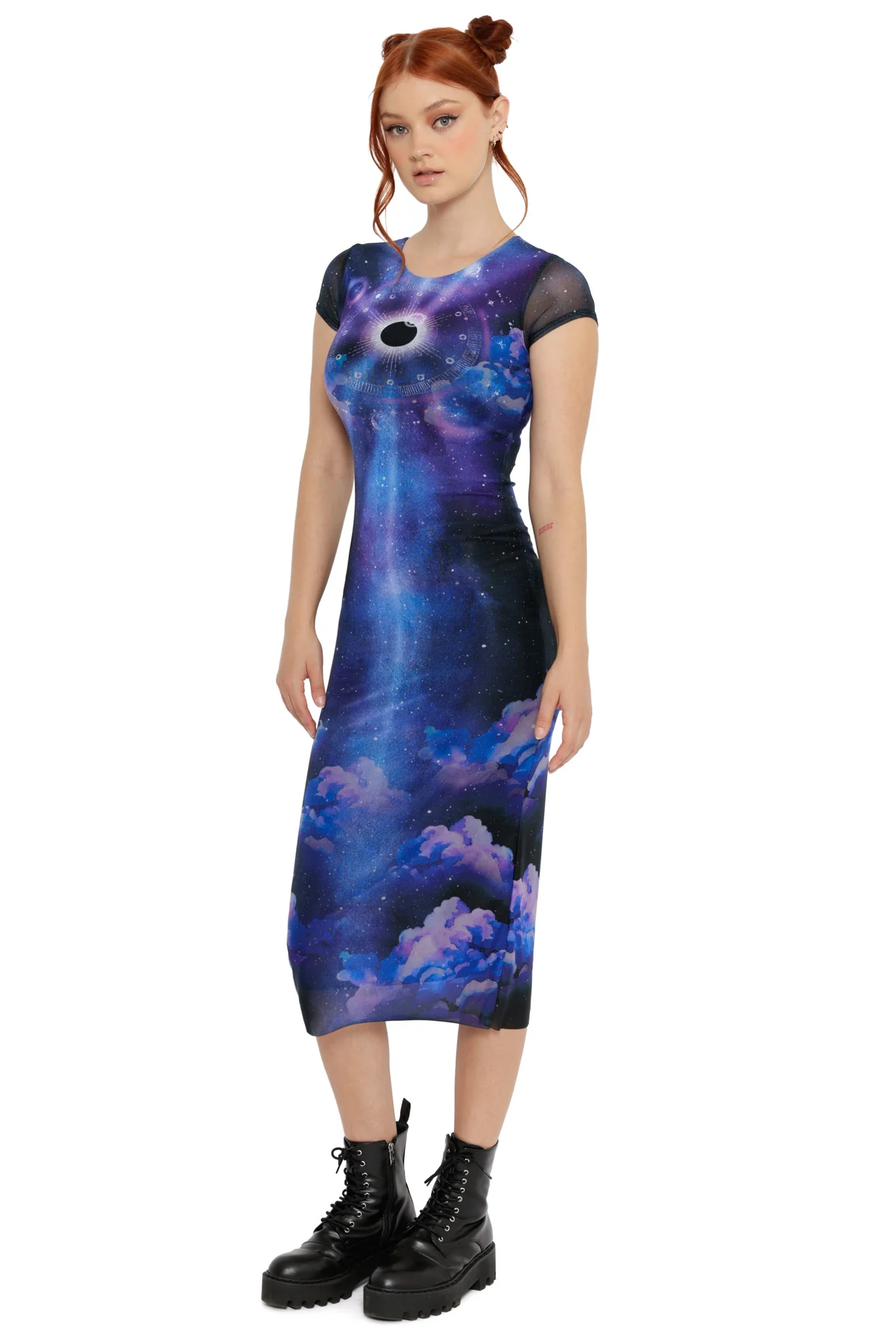 Eclipse Sheer Cap Sleeve Bodycon Maxi Dress