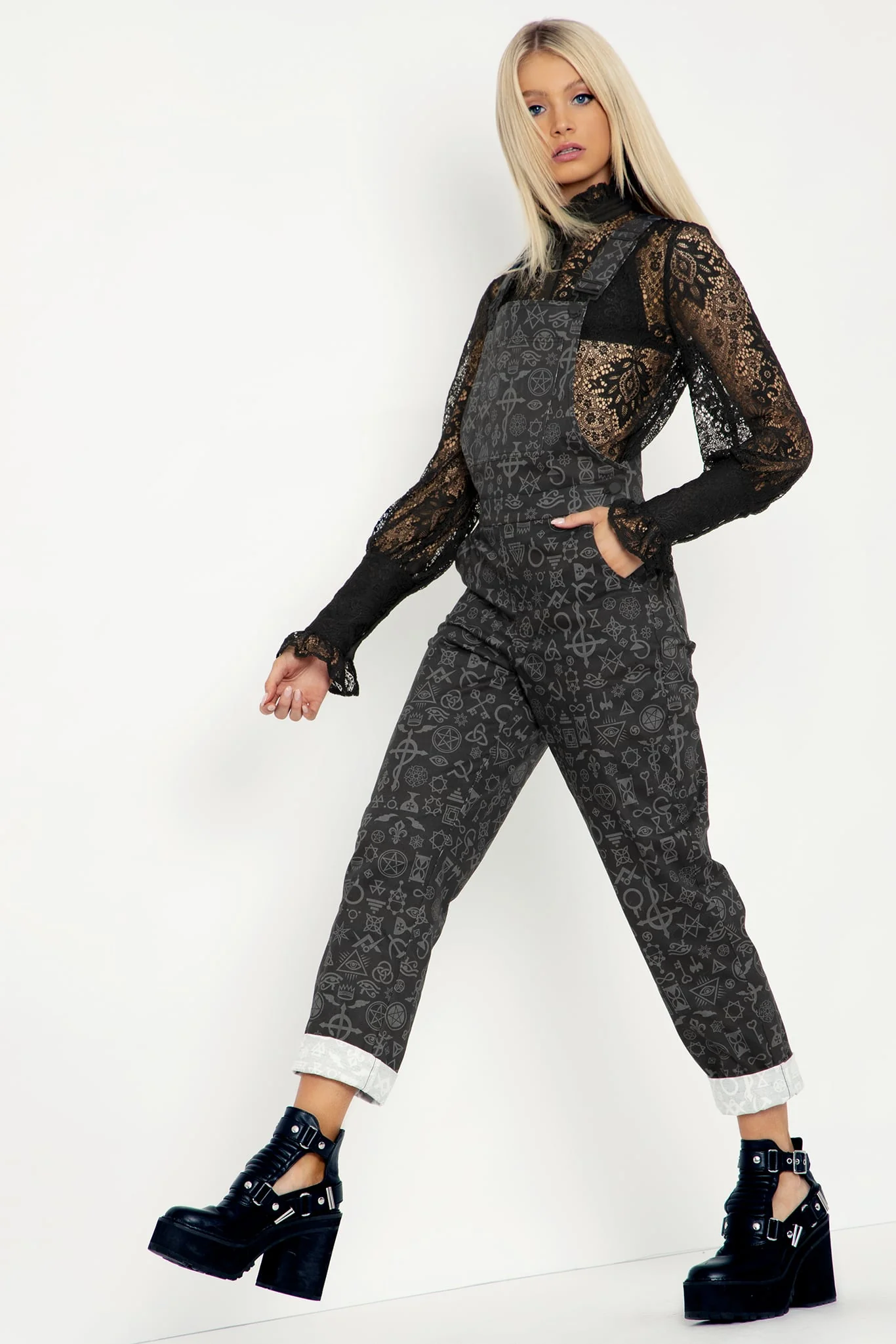 Secret Symbols Denim Overalls - Image 4