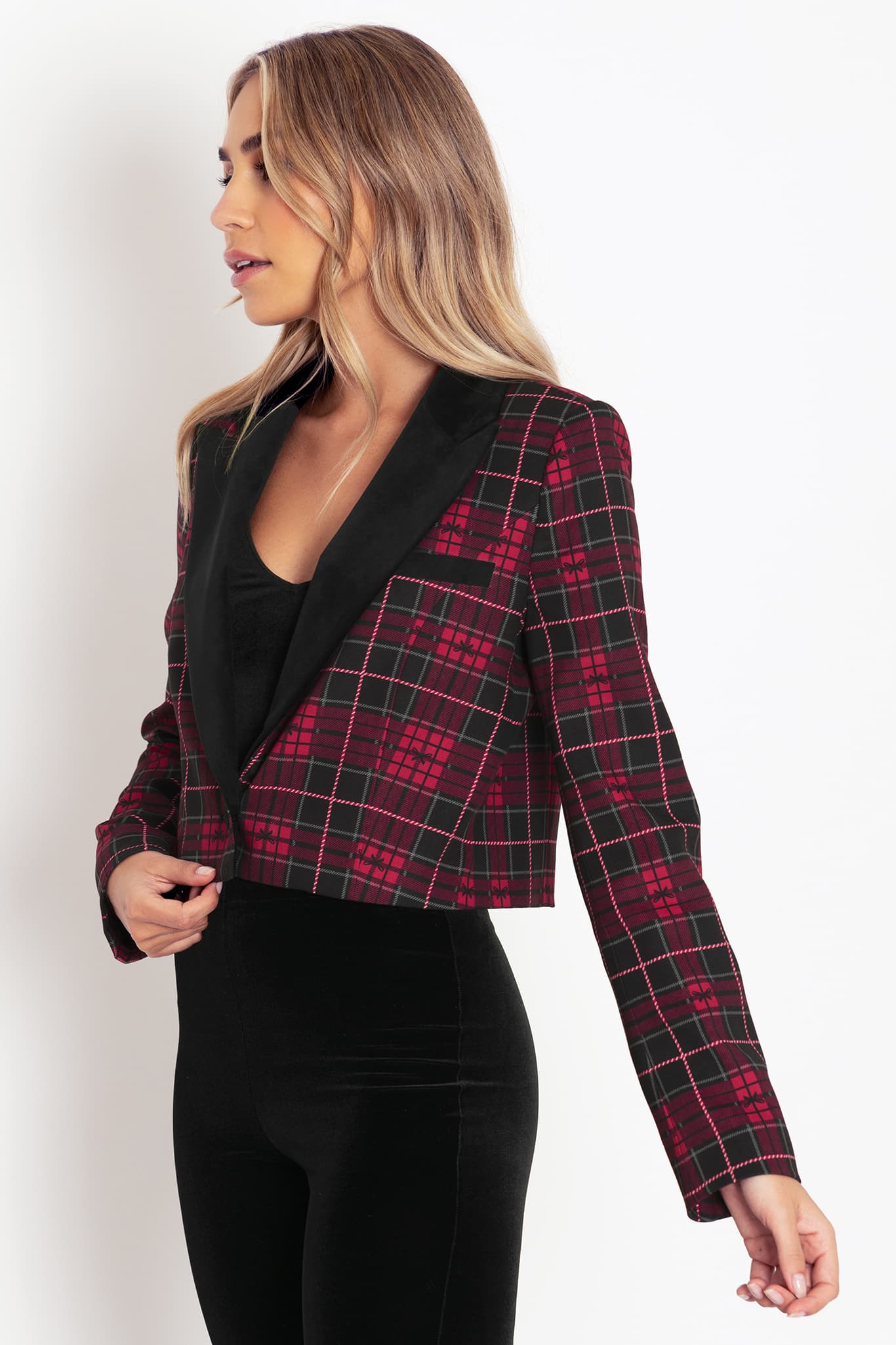 Tartan Ribbon Cropped Blazer - Image 4