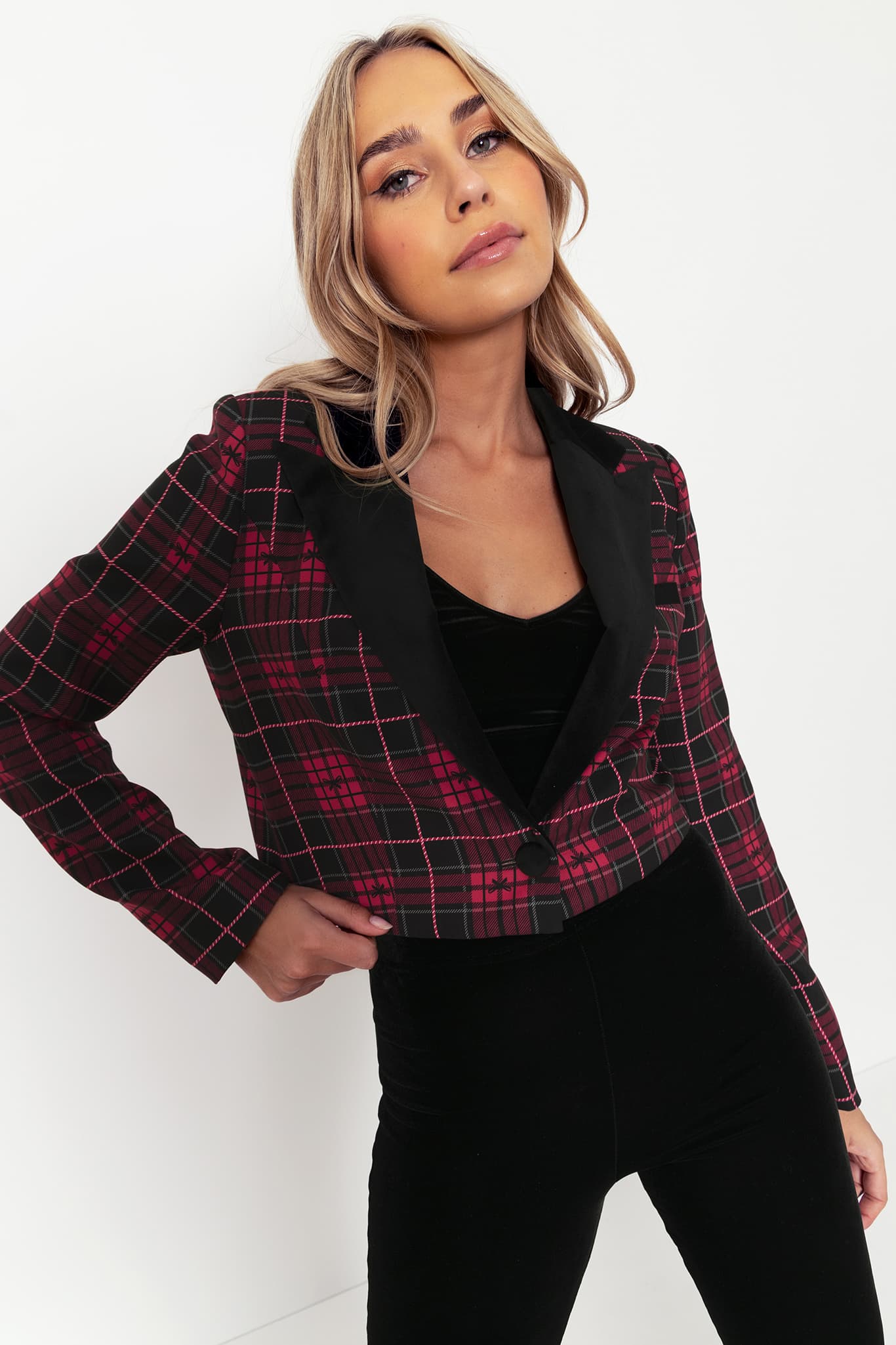 Tartan Ribbon Cropped Blazer - Image 5