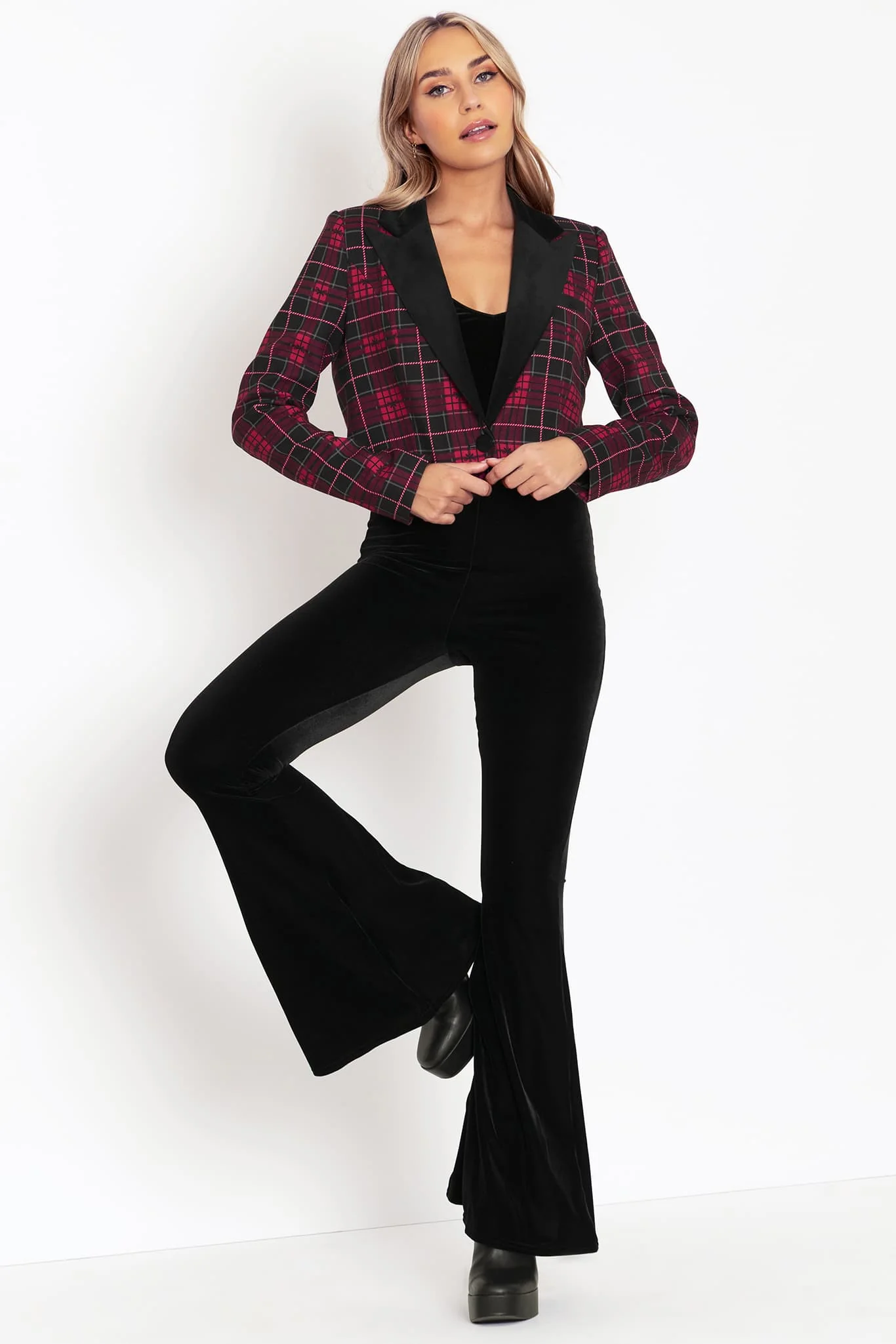 Tartan Ribbon Cropped Blazer - Image 6