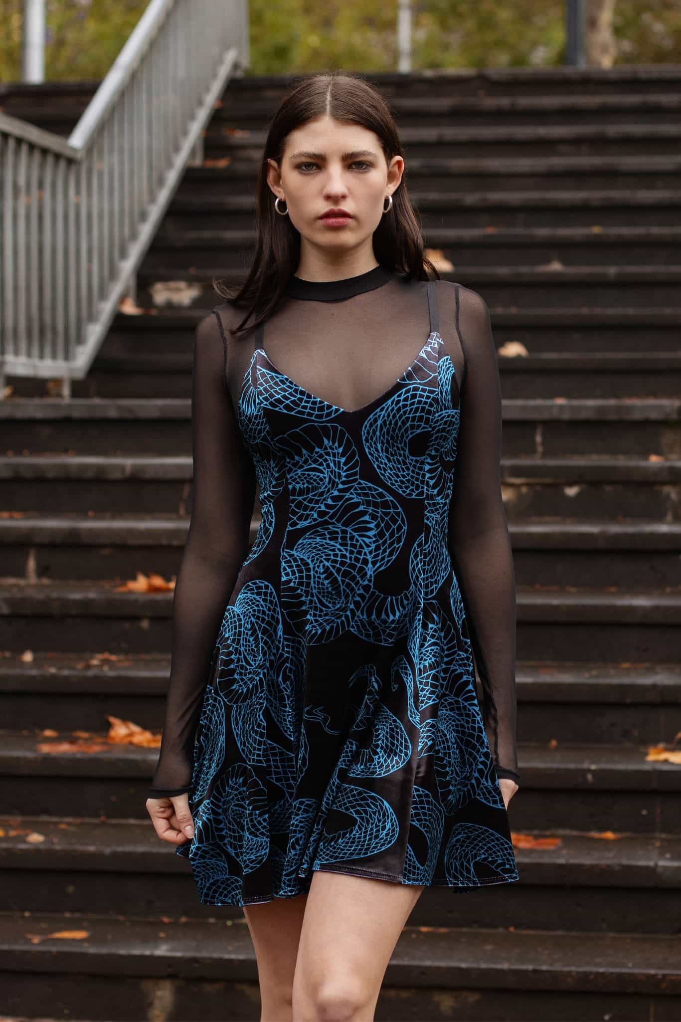 Venomous Blue Velvet Mini Strappy Dress